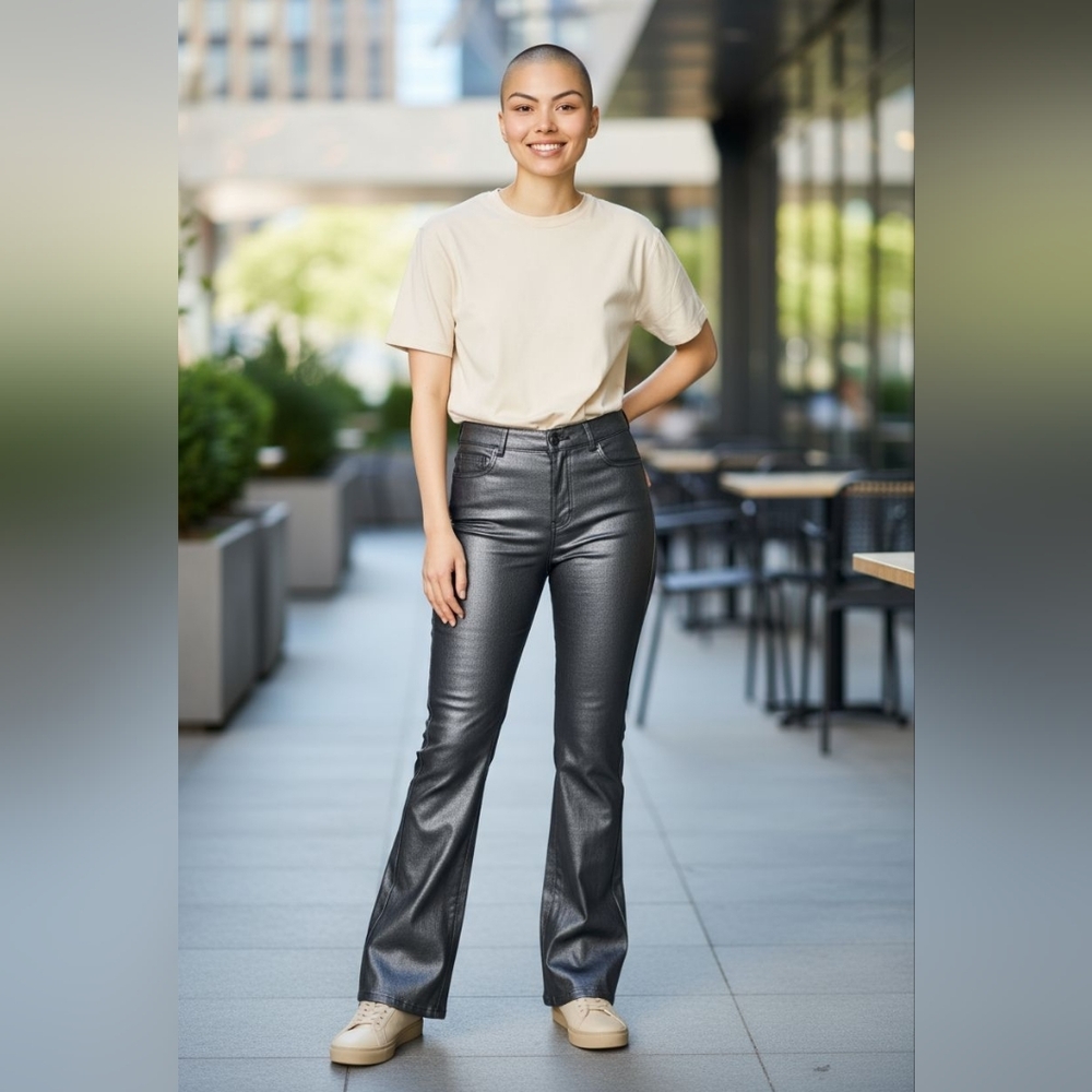 Fashion Nova Pants Womens 1X Flare Faux Leather High Rise Stretch 70s Flared